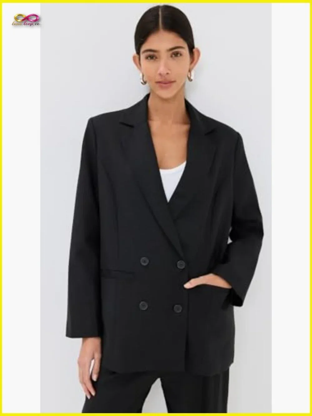 Relaxed Fit Linen Blend Blazer Minimalist Casual Oversized Chic Double Breasted